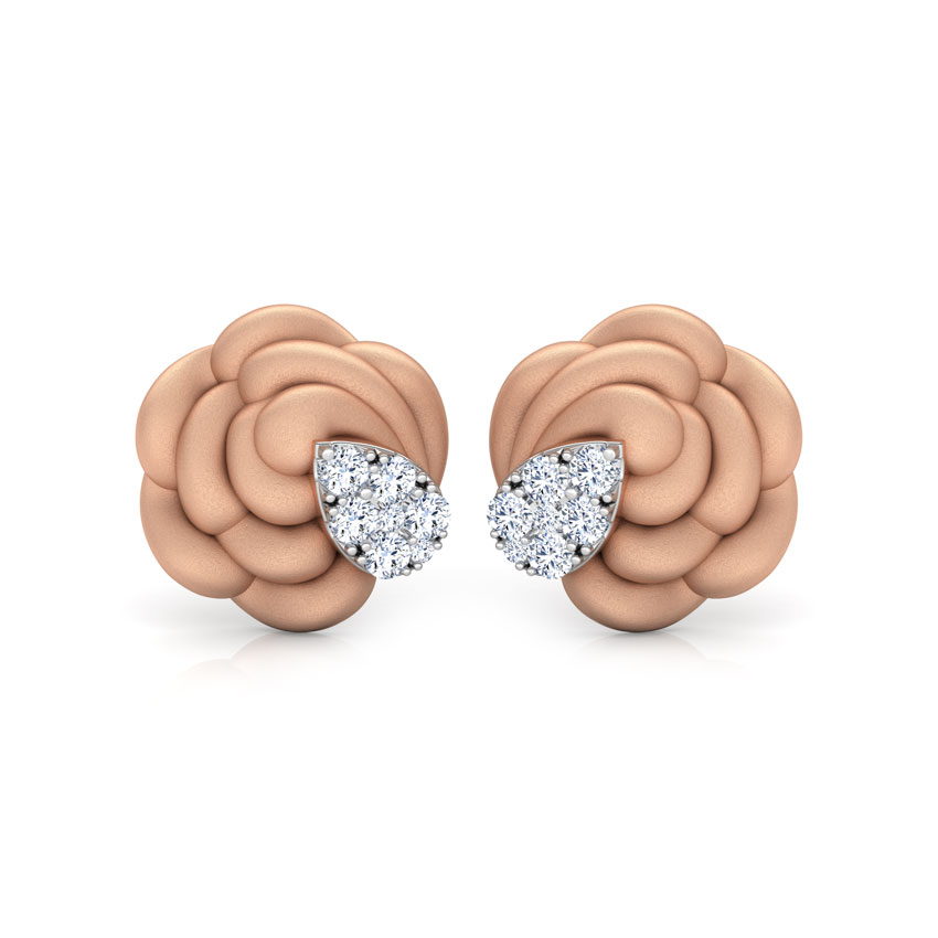 Diamond Earrings 18 Karat Rose Gold Camellia Floret Diamond Stud Earrings