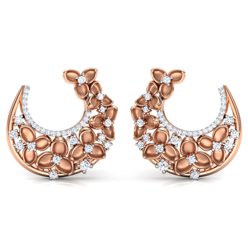 Diamond Earrings 18 Karat Rose Gold Crescent Bouquet Diamond Chand Bali