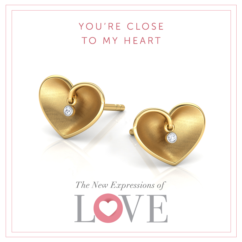 Diamond Earrings 14 Karat Yellow Gold Enfold Heart Diamond  Stud Earrings