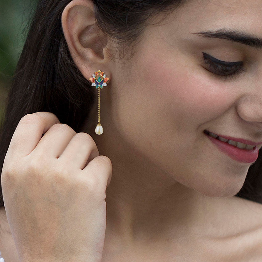 Fahima Lotus Pearl Drop Earrings