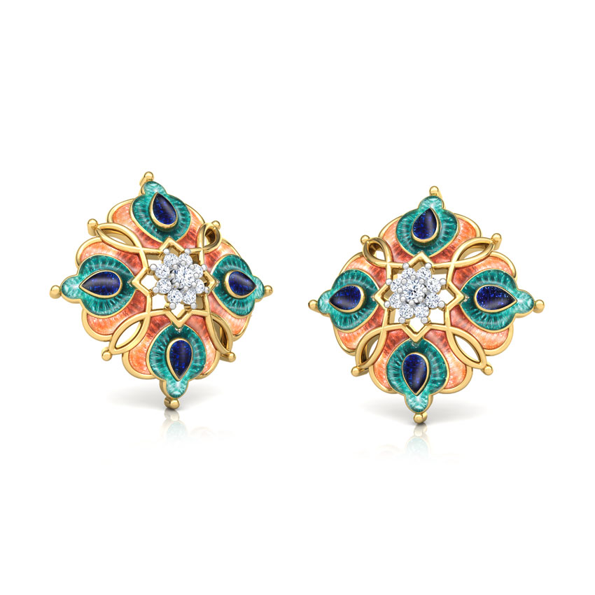 Diamond Earrings 18 Karat Yellow Gold Ziya Floral Diamond Stud Earrings