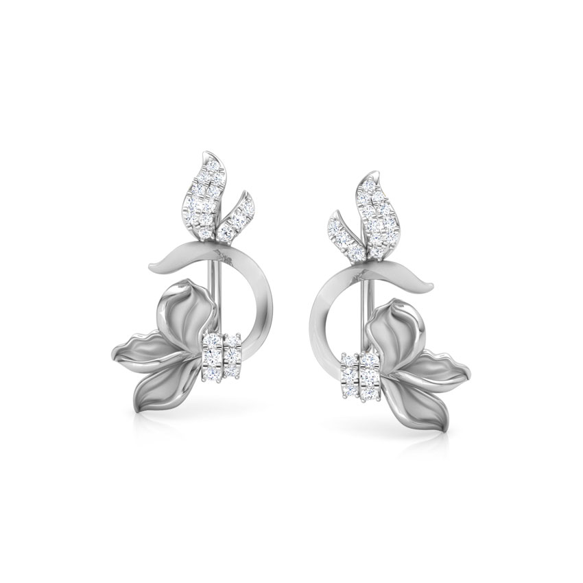 Diamond Earrings 18 Karat White Gold Snowdrop Floret Diamond Ear Cuffs
