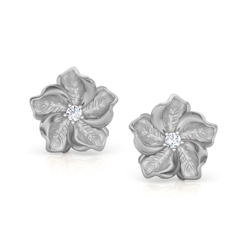 Diamond Earrings 14 Karat White Gold Rue Bloom Diamond Stud Earrings