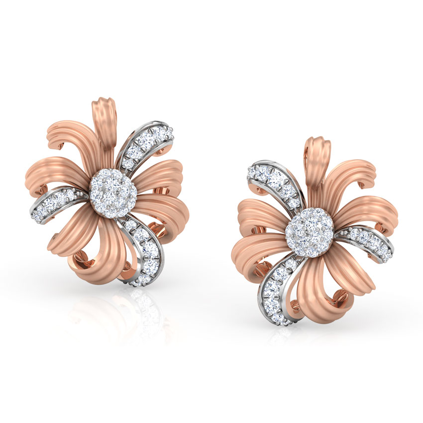 Diamond Earrings 18 Karat Rose Gold Daisy Bloom Diamond Stud Earrings