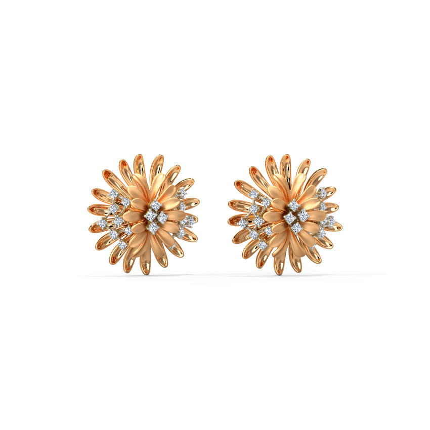 Zinnia Bloom Diamond Stud Earrings