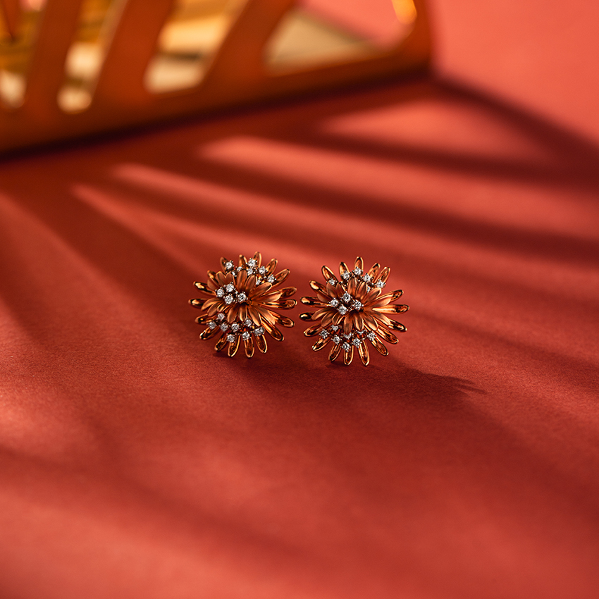 Zinnia Bloom Diamond Stud Earrings