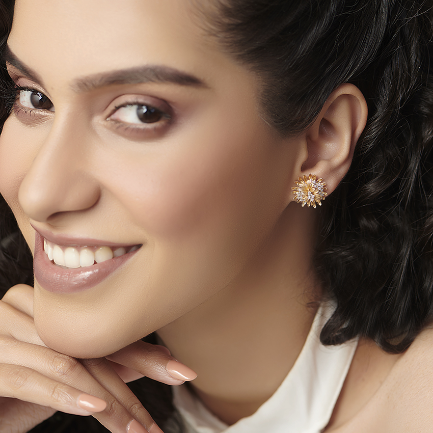 Zinnia Bloom Diamond Stud Earrings