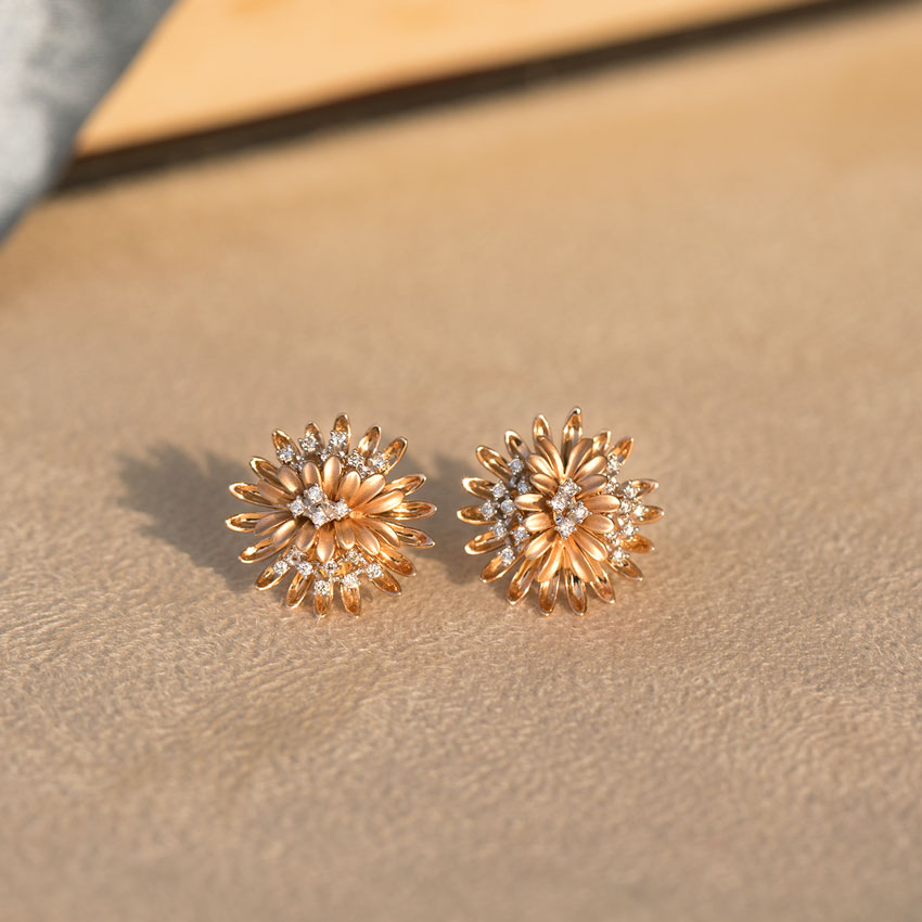Zinnia Bloom Diamond Stud Earrings