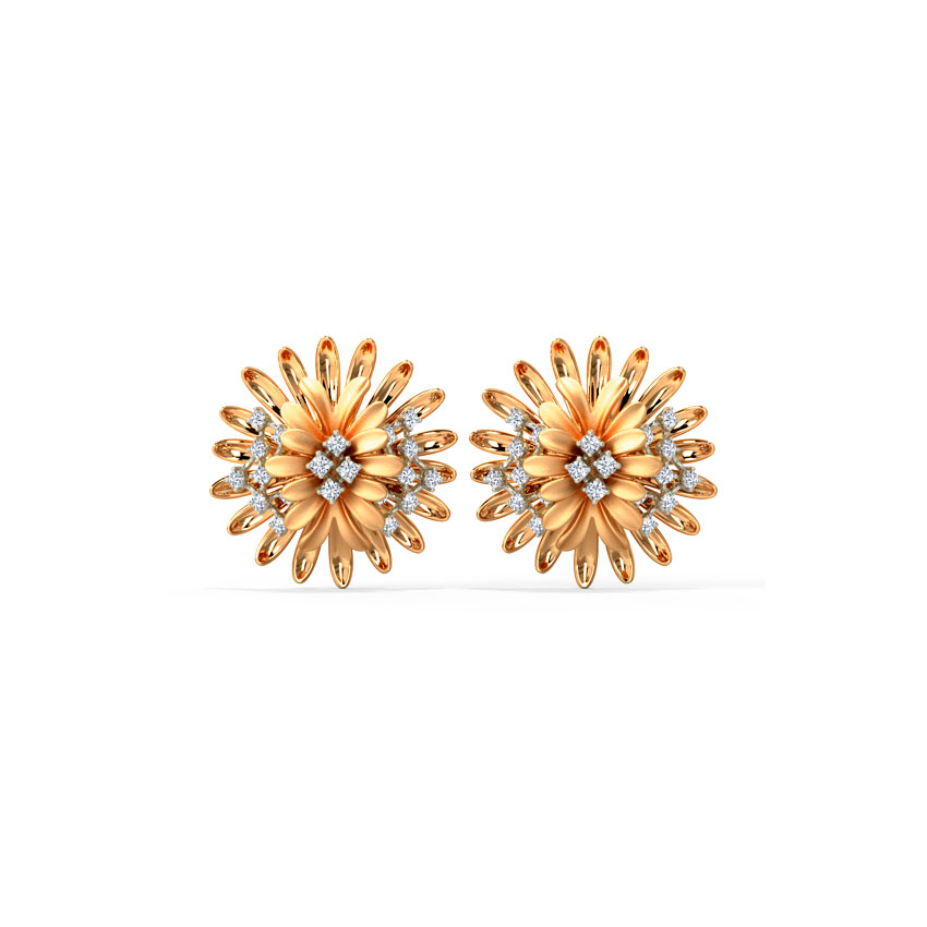 Zinnia Bloom Diamond Stud Earrings