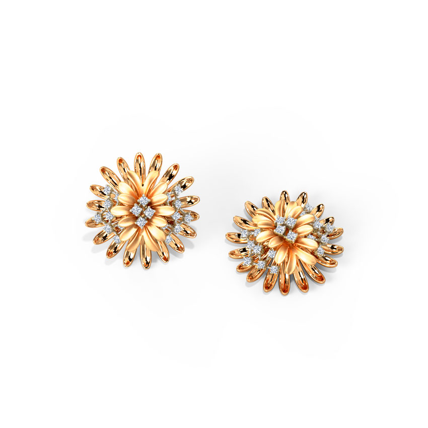 Zinnia Bloom Diamond Stud Earrings