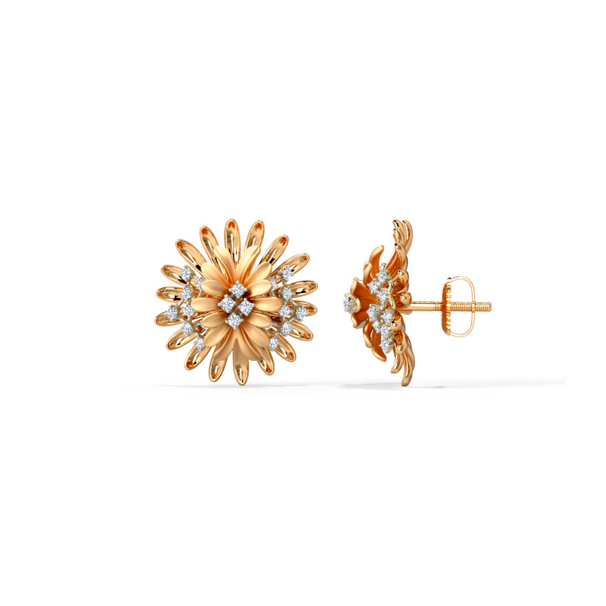 Zinnia Bloom Diamond Stud Earrings