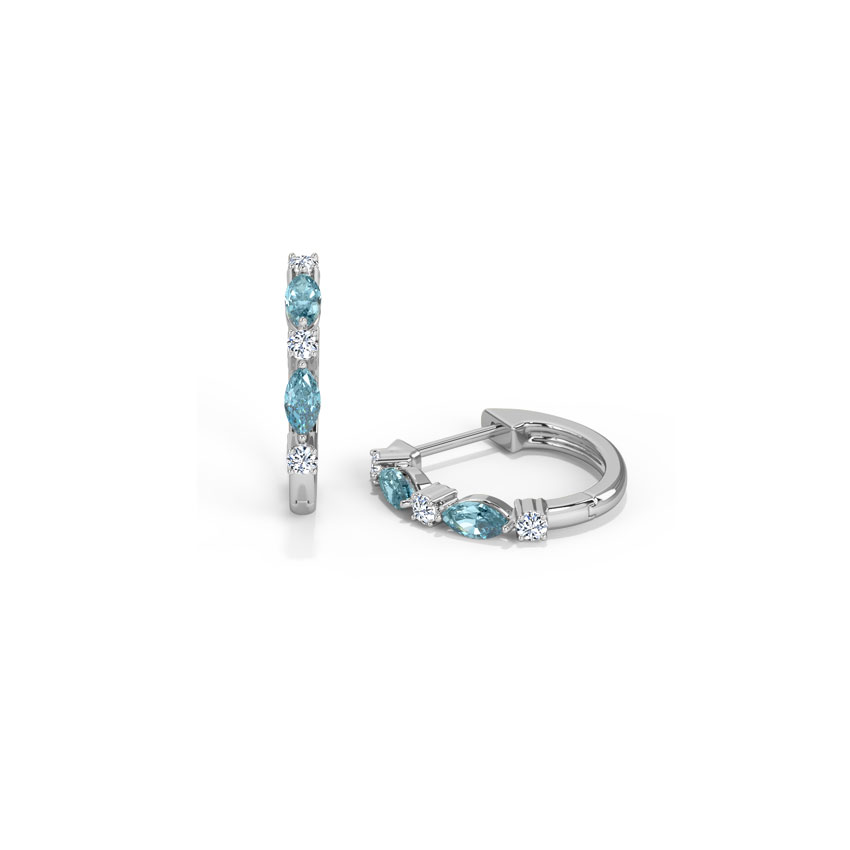 Diamond,Gemstone Earrings 18 Karat White Gold Topaz Gemstone Hoop Earrings