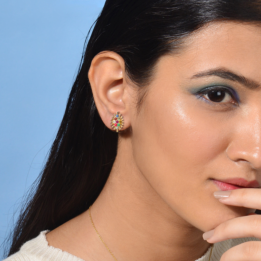 Gleaming Navratna Gemstone Stud Earrings Gleaming Navratna Gemstone Stud Earrings