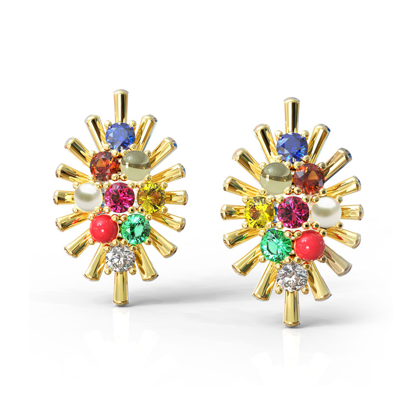 Gleaming Navratna Gemstone Stud Earrings Gleaming Navratna Gemstone Stud Earrings