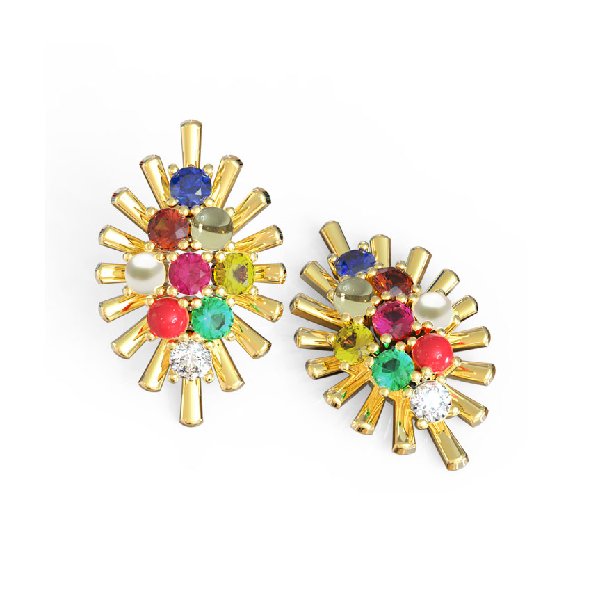 Gleaming Navratna Gemstone Stud Earrings Gleaming Navratna Gemstone Stud Earrings