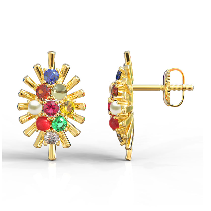 Gleaming Navratna Gemstone Stud Earrings Gleaming Navratna Gemstone Stud Earrings
