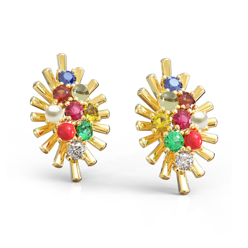 Gleaming Navratna Gemstone Stud Earrings Gleaming Navratna Gemstone Stud Earrings