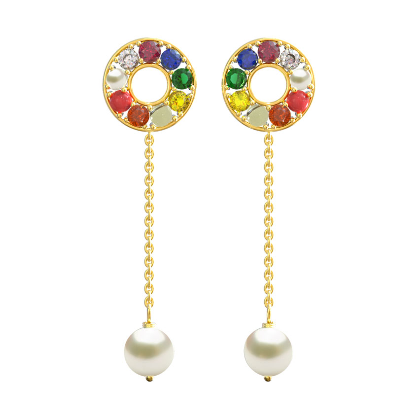 Halo Navratna Drop Earrings