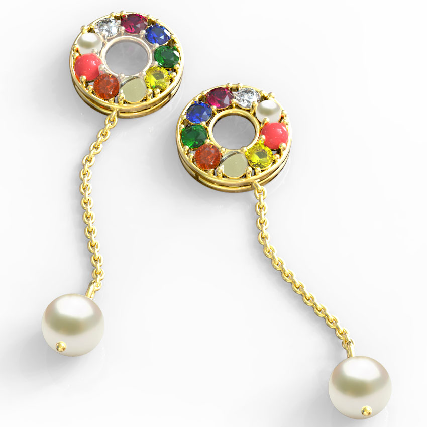 Halo Navratna Gemstone Drop Earrings