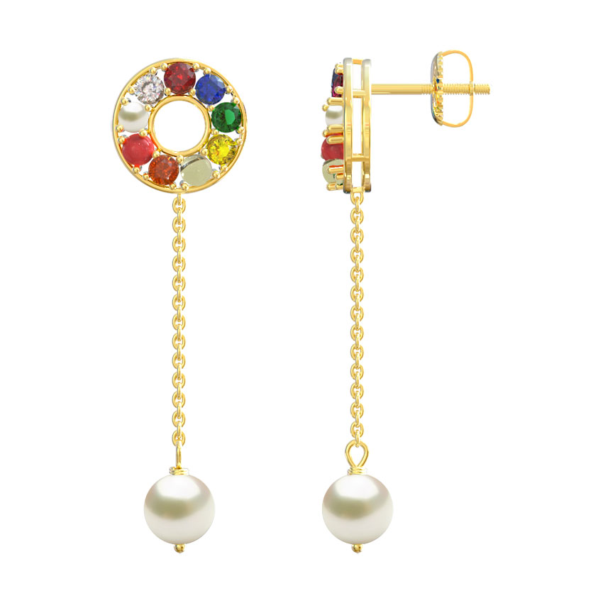 Halo Navratna Gemstone Drop Earrings