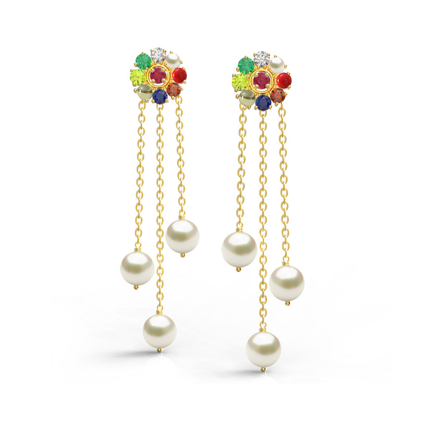 Cluster Navratna Drop Earrings