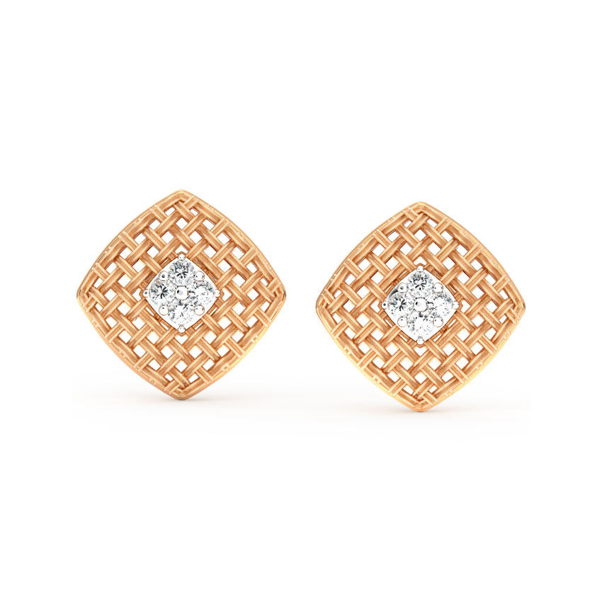 Checkered Twill Diamond Stud Earrings Checkered Twill Diamond Stud Earrings