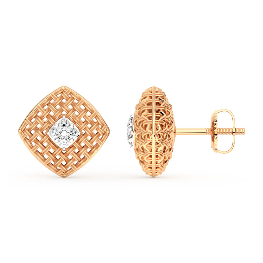 Checkered Twill Diamond Stud Earrings Checkered Twill Diamond Stud Earrings