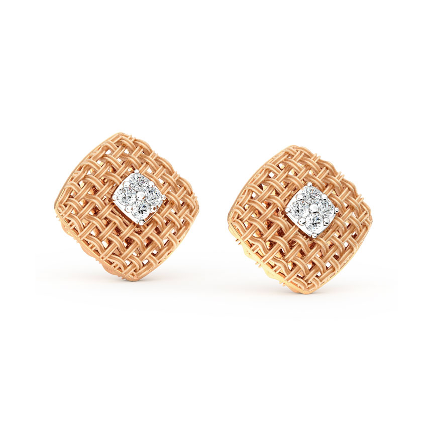 Checkered Twill Diamond Stud Earrings Checkered Twill Diamond Stud Earrings