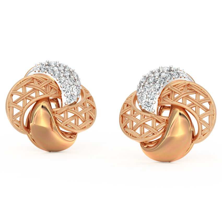 Diamond Earrings 18 Karat Rose Gold Overlay Interlaced Diamond Stud Earrings