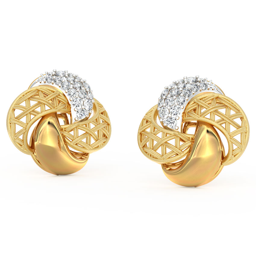 Diamond Earrings 18 Karat Yellow Gold Overlay Interlaced Diamond Stud Earrings