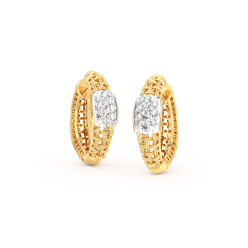 Diamond Earrings 18 Karat Yellow Gold Trendy Twill Diamond Hoop Earrings