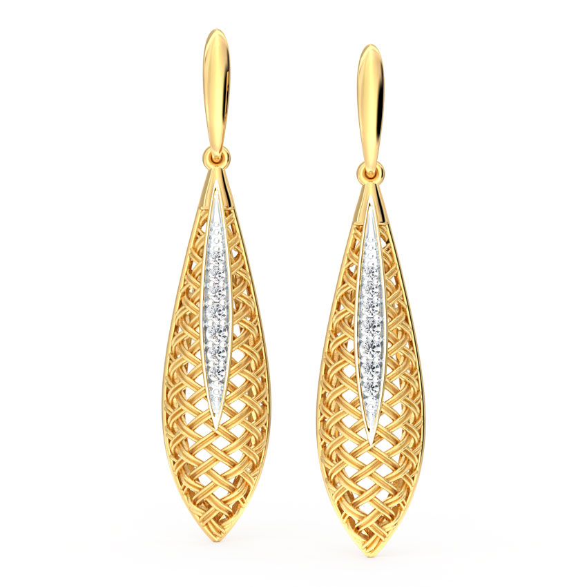 Diamond Earrings 14 Karat Yellow Gold Swish Twill Diamond Drop Earrings