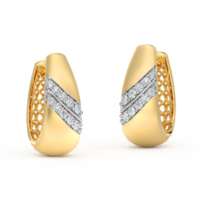 Diamond Earrings 14 Karat Yellow Gold Retro Twill Diamond Hoop Earrings