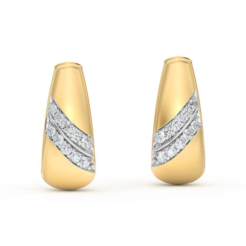 Diamond Earrings 18 Karat Yellow Gold Retro Twill Diamond Hoop Earrings