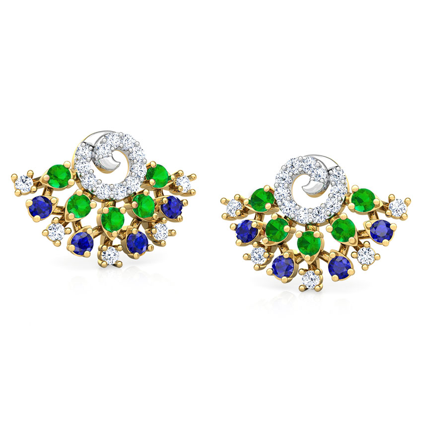 Diamond,Gemstone Earrings 18 Karat Yellow Gold Tanya Vibrant Gemstone Stud Earrings