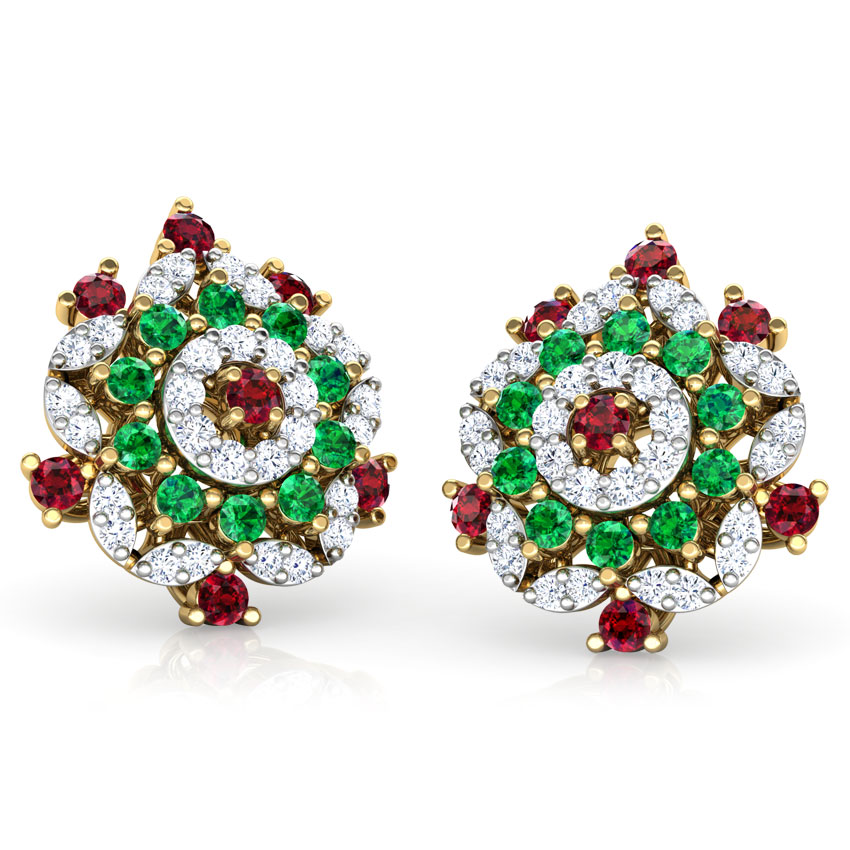 Diamond,Gemstone Earrings 18 Karat Yellow Gold Tara Vibrant Gemstone Stud Earrings