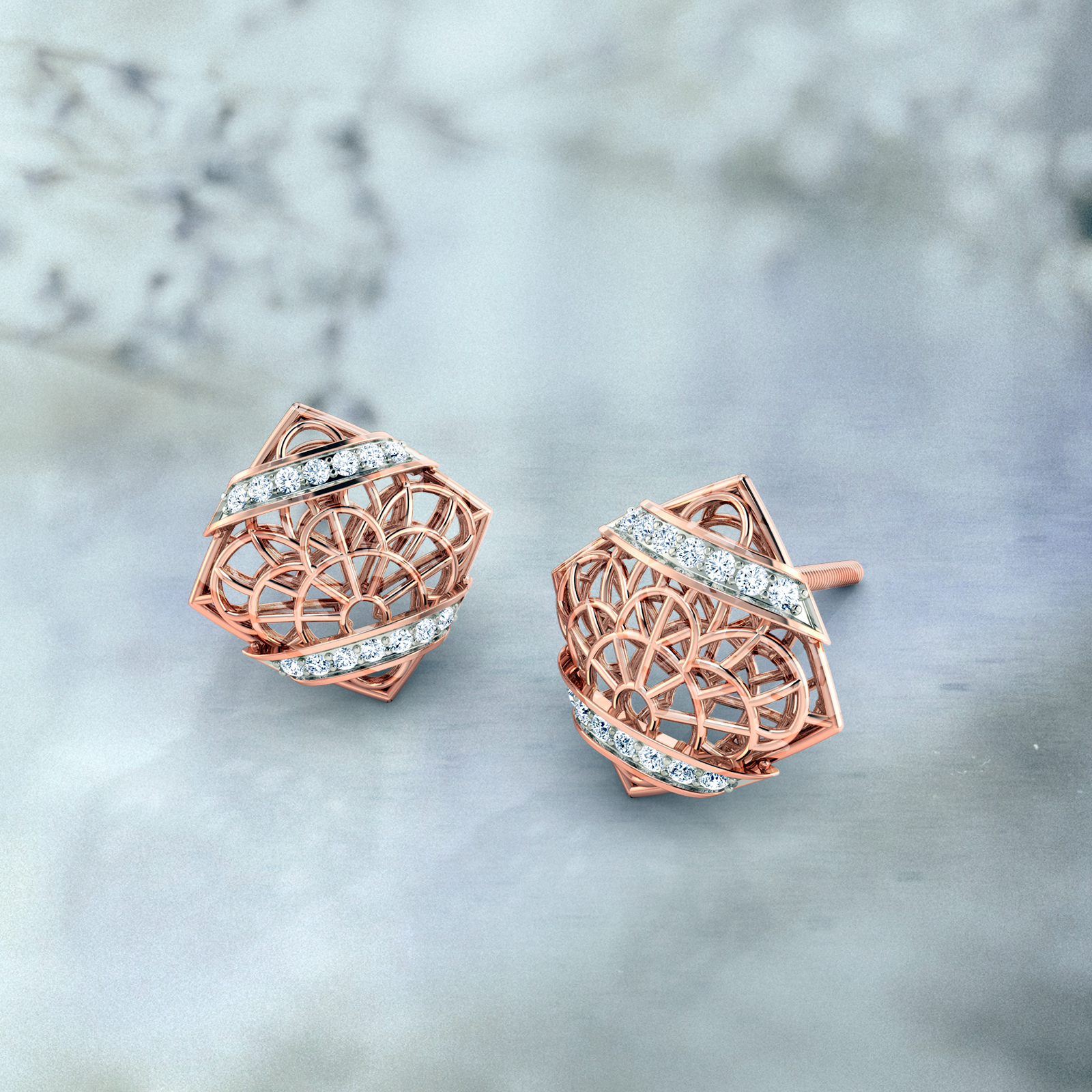 Intricate Mesh Diamond Stud Earrings Intricate Mesh Diamond Stud Earrings