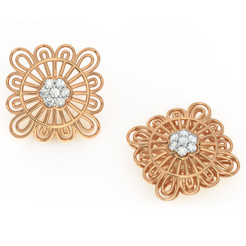 Ornate Mesh Diamond Stud Earrings