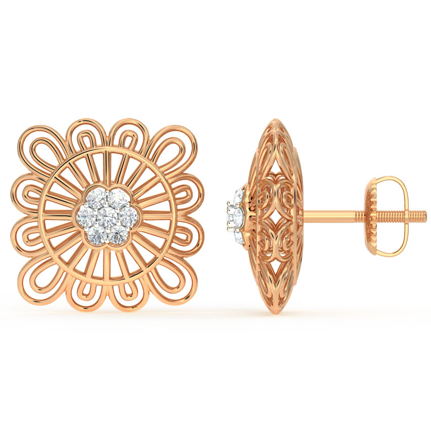 Ornate Mesh Diamond Stud Earrings