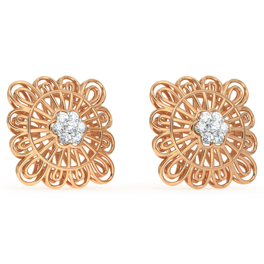 Ornate Mesh Diamond Stud Earrings