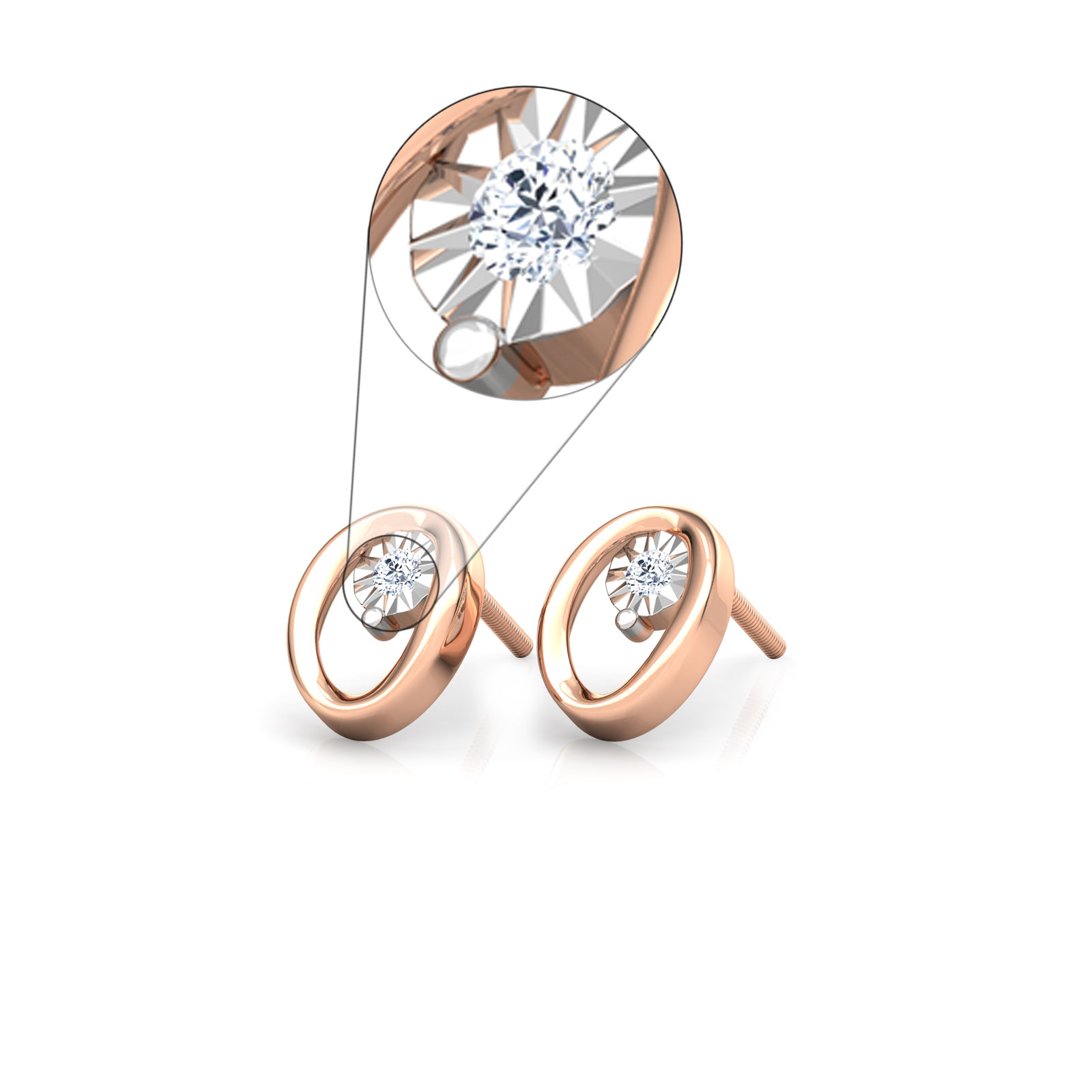 Ovate Miracle Plate Diamond Stud Earrings