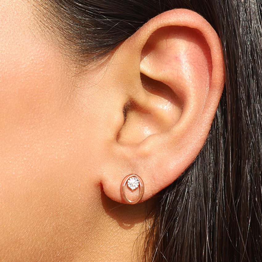 Ovate Miracle Plate Diamond Stud Earrings