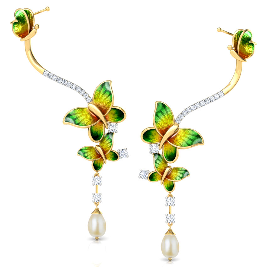 Intricate Green Butterfly Drop Earrings