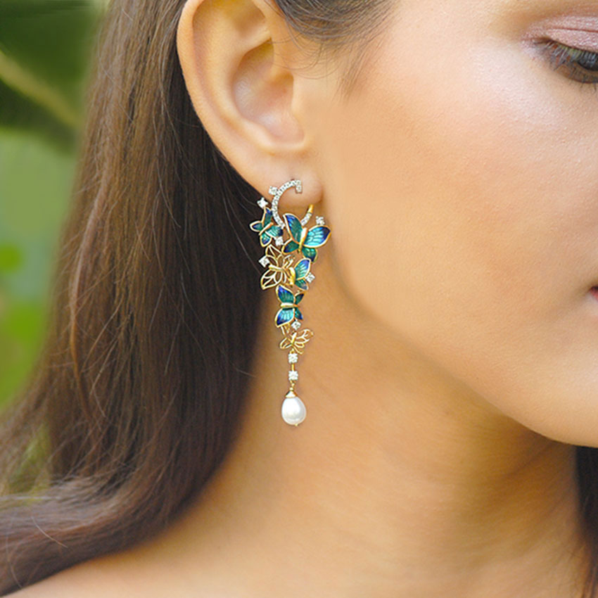 Glorious Blue Butterfly Pearl Drop Earrings Glorious Blue Butterfly Pearl Drop Earrings