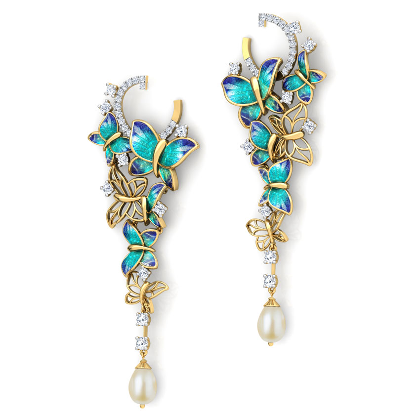 Glorious Blue Butterfly Pearl Drop Earrings Glorious Blue Butterfly Pearl Drop Earrings