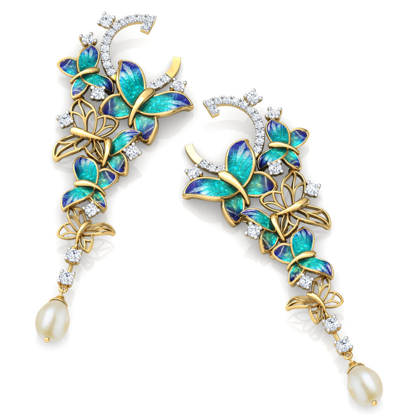 Glorious Blue Butterfly Pearl Drop Earrings Glorious Blue Butterfly Pearl Drop Earrings