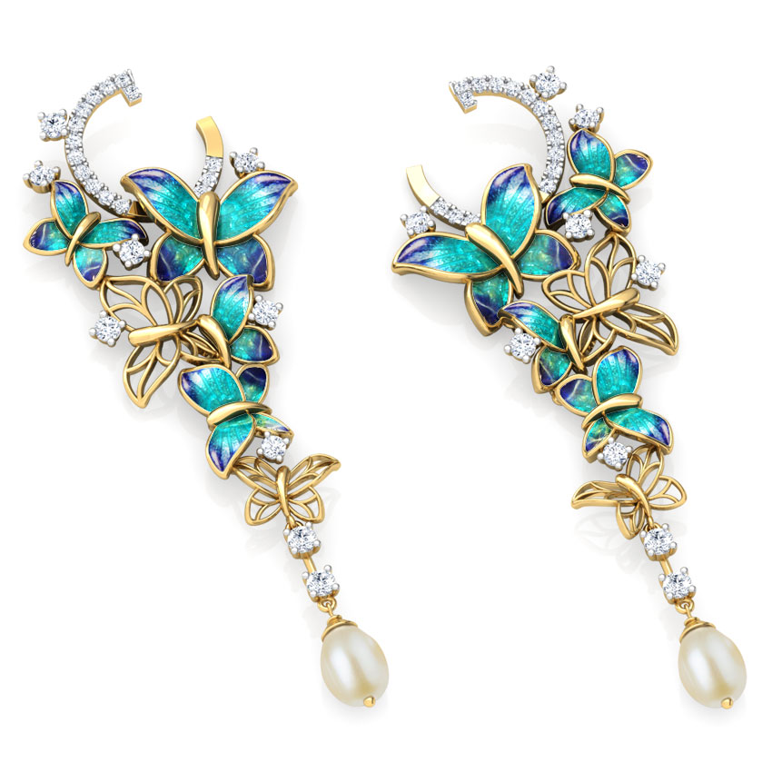 Glorious Blue Butterfly Pearl Drop Earrings Glorious Blue Butterfly Pearl Drop Earrings