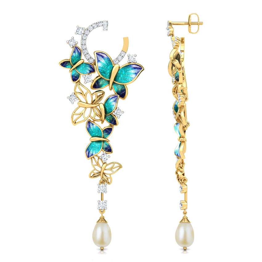 Glorious Blue Butterfly Pearl Drop Earrings Glorious Blue Butterfly Pearl Drop Earrings