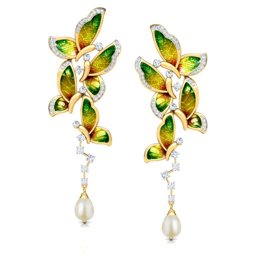 Ornate Green Butterfly Drop Earrings