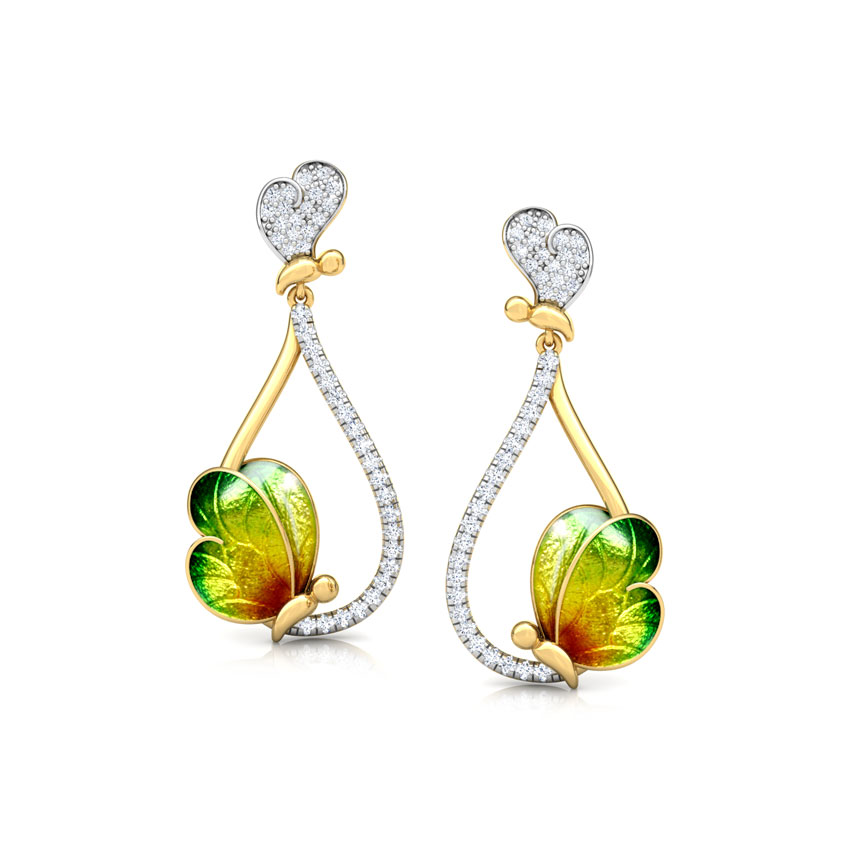 Opulent Green Butterfly Diamond Drop Earrings